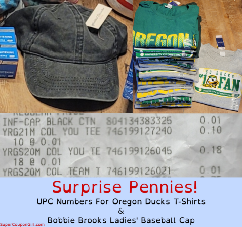 UPC #s for Surprise Pennies - Oregon Ducks & Baseball Cap